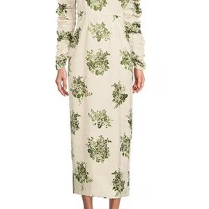 ANTONIO MELANI Cream and Green Long Sleeve Dress